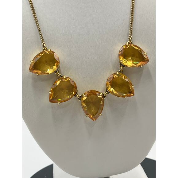 J. Crew Yellow Topaz Faceted Glass Teardrop Statement Gold Tone Collar Necklace - Picture 3 of 10